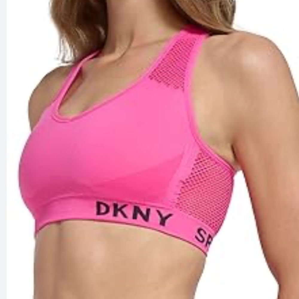 NWT DKNY SPORT Seamless Mesh-Back Sleek Stretchy Lightweight Bra Hot Pink XS 0/2